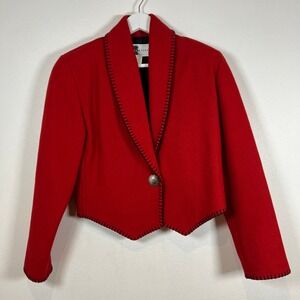 VTG Rhonda Stark Womens Red Wool Blanket Jacket Western Size S Cropped Blazer